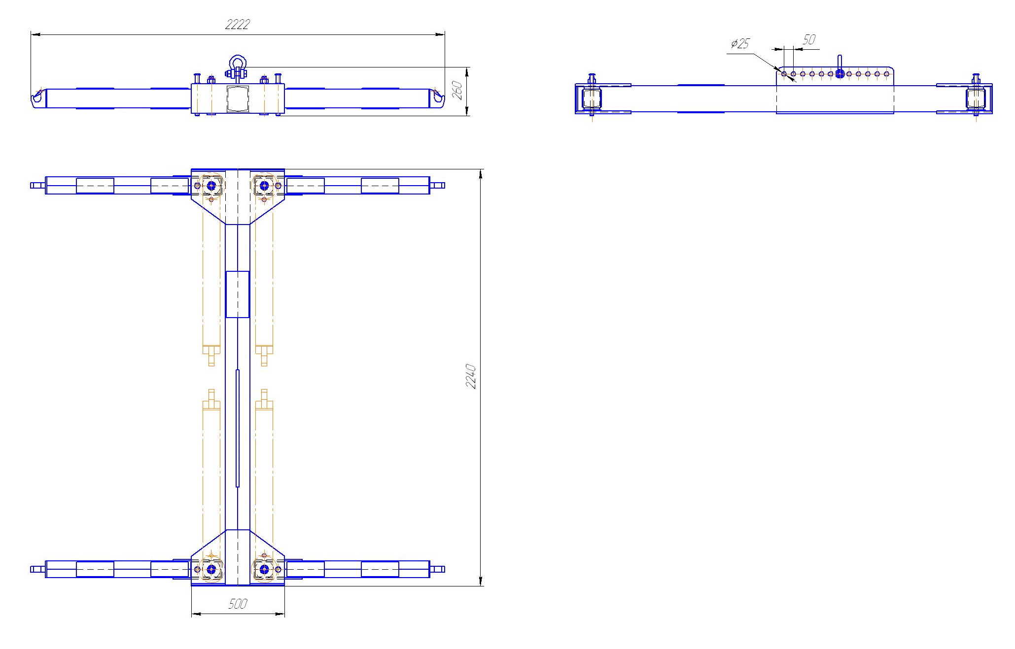 Траверса для автомобилей раздвижная с регулировкой положения центра тяжести переставной скобой г/п 3,0 т Траверса для автомобилей раздвижная с регулировкой положения центра тяжести переставной скобой г/п 3,0 т