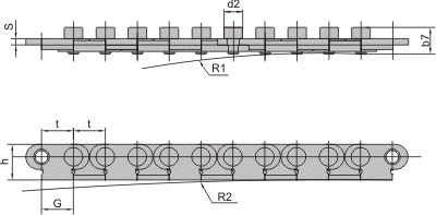 Цепи приводные специальные наклонные для выталкивания окна